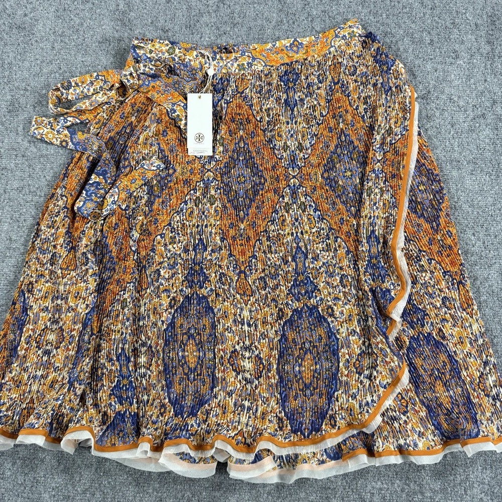 Tory Burch Skirt 2 Orange Soirée Pleated‎ Wuincy Wrap Tie Floral Medallion NEW
